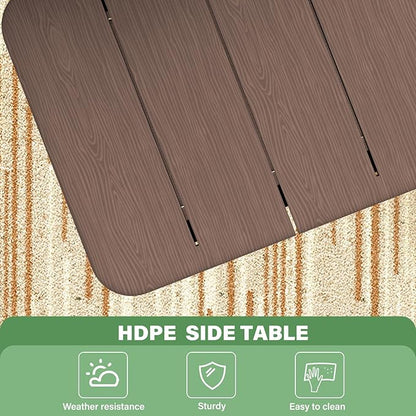 Patio Side Table, Small Rectangular HDPE Adirondack End Table for Outdoor Use in Pool, Garden, Lawn, Backyard,Brown