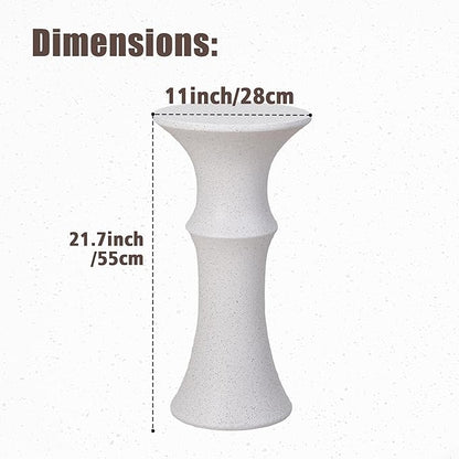Indoor/Outdoor Side Table – 11” Round Concrete Pedestal Accent Table, Modern Minimalist Mid-Century Stone Side Table for Patio, Balcony, or Living Room, Spotted White