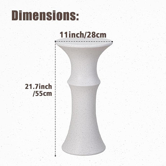 Indoor/Outdoor Side Table – 11” Round Concrete Pedestal Accent Table, Modern Minimalist Mid-Century Stone Side Table for Patio, Balcony, or Living Room, Spotted White