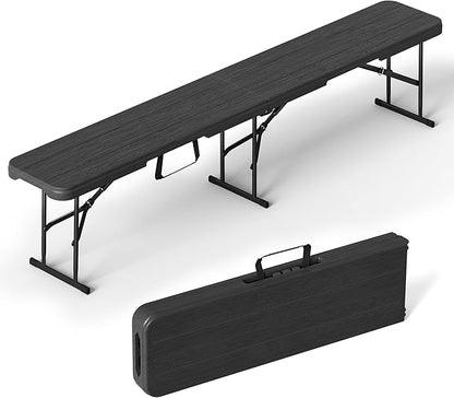 6 Foot Folding Bench, Portable Plastic Folding Bench Seat, Foldable Seat for Indoor Outdoor Picnic Camping Dining, Soccer Garden Multipurpose Entertaining Activities, Black