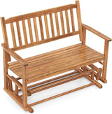 Tangkula 2 Person Outdoor Glider Bench, Poplar Wood Patio Swing Glider Loveseat with Armrests, Slatted Seat & Backrest - Photo 1