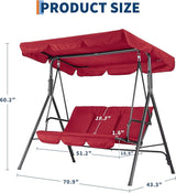 3-Seat Outdoor Porch Swing Chair with Adjustable Canopy & Thickened Cushions - Photo 2