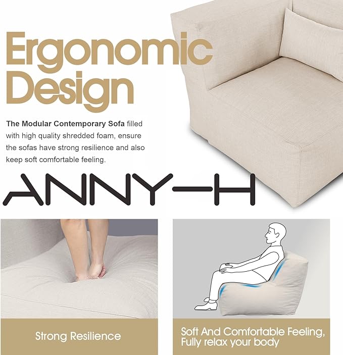 Dineli Modern Coner Chair Arm-Rest Chair Outdoor Furniture Comfy Patio Couch Sofa Outdoor Bean Bag Chair Creating a Unique Patio Garden Modular Contemporary Sofa, Lazy Sofa for Outside (Light Beige)