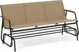 Giantex Patio Glider, 3-Person Swing Gliding Loveseat with Curved Teak Armrests, Fabric Seat, Metal Frame, Load 990lbs - Photo 1