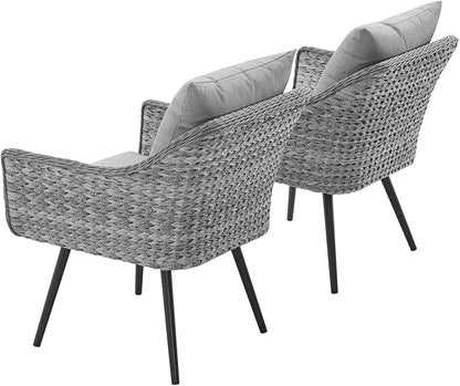 Modway EEI-3176-GRY-GRY-SET Endeavor Armchair Outdoor Patio Wicker Rattan Set of 2, 2 Living Armchairs, Gray