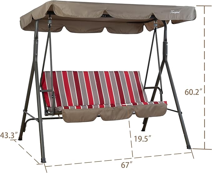 Kozyard Alicia 3-Seat Patio Swing, Outdoor Canopy Swing with Steel Frame - Photo 4