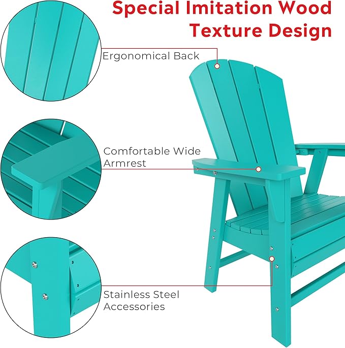 Costaelm Outdoor Fire Pit Chair, Patio hdpe Balcony Pool Adirondack Chair, Modern Front Porch Backyard Chair, Garden Resin Lounge Chair for Outside, Turquoise