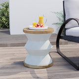 COSIEST White Outdoor Side Table, Round MgO Concrete End Patio Side Table - Photo 6