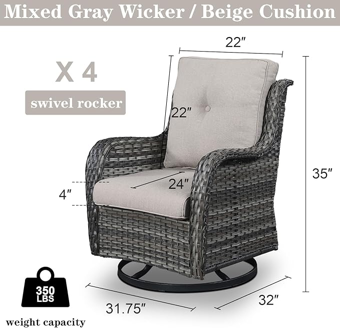 Belord Wicker Chairs 4 PC Outdoor Swivel Rocker Set, Patio Swivel Glider Chairs Set of 4 - Photo 6