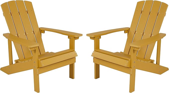 Flash Furniture Charlestown Poly Resin Adirondack Chair - Yellow - All Weather - Indoor/Outdoor - Set of 2 - Photo 1