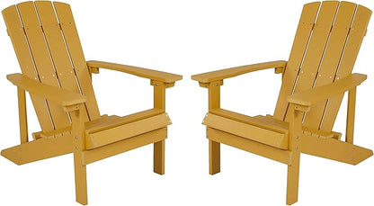 Flash Furniture Charlestown Poly Resin Adirondack Chair - Yellow - All Weather - Indoor/Outdoor - Set of 2