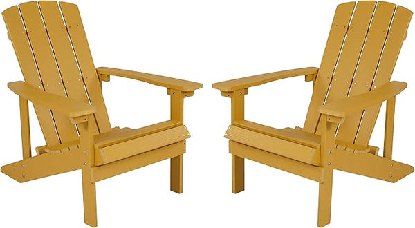 Flash Furniture Charlestown Poly Resin Adirondack Chair - Yellow - All Weather - Indoor/Outdoor - Set of 2 - Photo 1