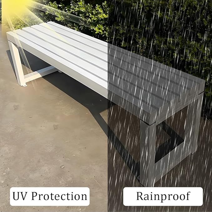 Garden Bench for Outdoor, Metal Patio Seat Backless Park Bench 2-Person Slatted Seat Weatherproof Chair for Porch Backyard Entryway 3.3ft 3.9ft 4.9ft 5.9ft(White,3.3ft)