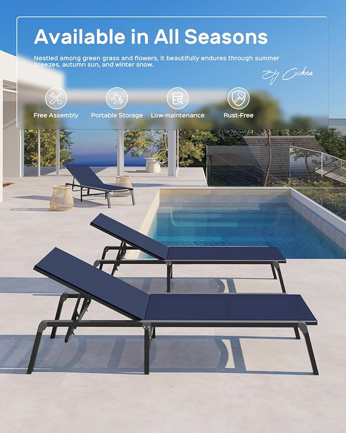 Patio Chaise Lounge Chair Set of 4, Foldable Lounge Chair for Outside, Aluminum Chairs with 5 Adjustable Backrest - Photo 4