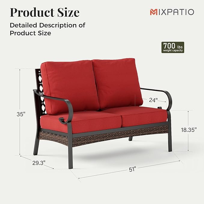 Patio Furniture Sofa, Love-Seat Patio Sofa Steel Frame Outdoor Sectional Couch with Deep Seating and 5.75” Cushions for - Photo 2