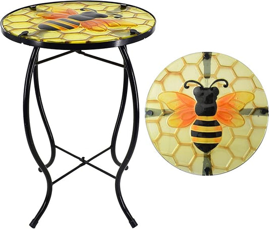 Outdoor Side Table Wasp Round Small Patio Accent Table Indoor End Table for Yard, Garden, Living Room, Bistro Balcony or Lawn