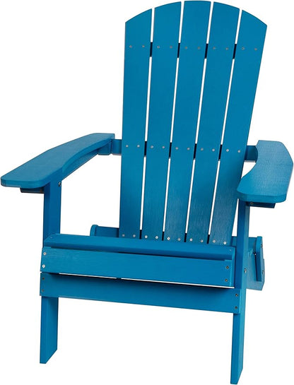 Merrick Lane Riviera Poly Resin Folding Adirondack Lounge Chair - Blue - Indoor/Outdoor - Weather Resistant