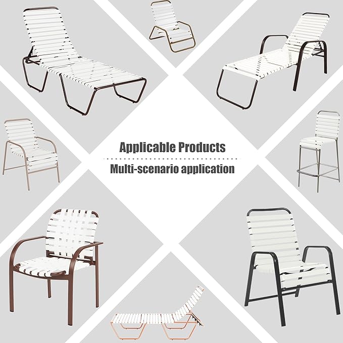 Vinyl Straps for Patio Chair Repair Kit 2'' Wide 50 Ft Long Replacement Straps + 50 Free Rivets for Outdoor Lawn Furniture Chaise Lounge Repair (White)