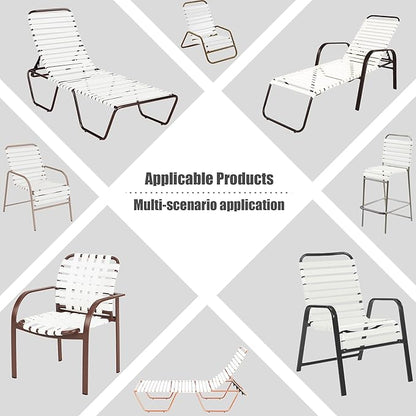 Vinyl Straps for Patio Chair Repair Kit 2'' Wide 50 Ft Long Replacement Straps + 50 Free Rivets for Outdoor Lawn Furniture Chaise Lounge Repair (White)