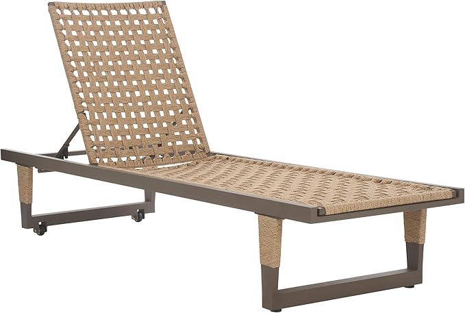 SAFAVIEH Outdoor Patio Furniture Collection - Arthur Grey & Heather Tan Woven Rope Chaise Lounge Chair, Adjustable Reclining Sun Lounger, Modern Poolside & Deck Seating (PAT7760A)