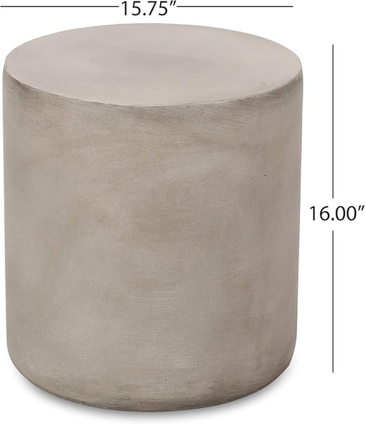 Outdoor Side Table Round Concrete End Table Faux Stone Side Tables Travertine Small Coffee Tables for Indoor Outdoor, Garden Stool Plant Stand for Porch, Backyard Patio, 15.75" Cylindrical
