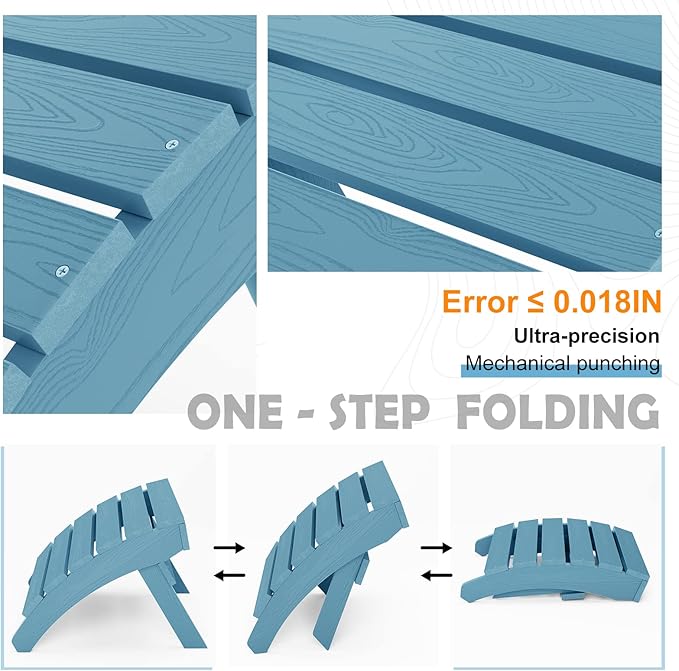 MXIMU Folding Adirondack Ottoman Set of 2: HIPS Plastic Outdoor Footrest Easy Assembly - All Weather Foot Rest Foot Stool for Adirondack Chair Use in Patio Garden Backyard Pool (Blue)