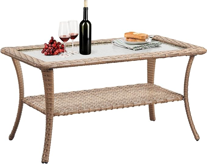 Belord Outdoor Coffee Table for Patio - 40 Inch Rattan Patio Coffee Table with 2-Layer Storage - Photo 1