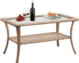 Belord Outdoor Coffee Table for Patio - 40 Inch Rattan Patio Coffee Table with 2-Layer Storage - Photo 1