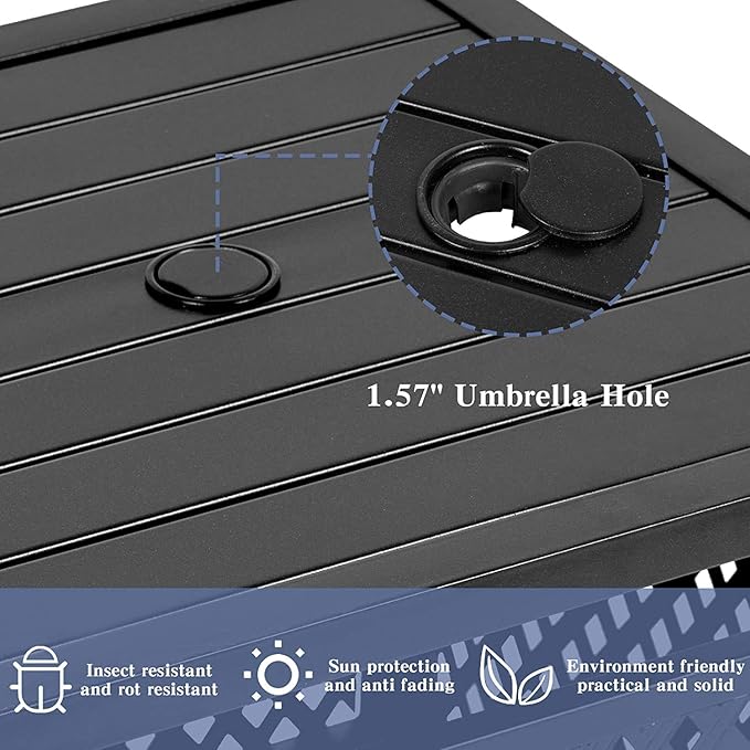 Outdoor Patio Bistro Coffee Table Side Table with 1.57" Umbrella Hole, Small Metal Square, for Garden, Pool, Deck, Black
