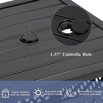 Outdoor Patio Bistro Coffee Table Side Table with 1.57" Umbrella Hole, Small Metal Square, for Garden, Pool, Deck, Black