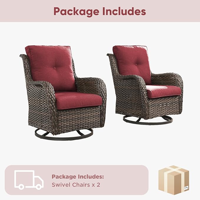 Belord Outdoor Swivel Chairs Set of 2, Patio Wicker Rocker Chairs, All Weather Patio Conversation Furniture Set - Photo 8