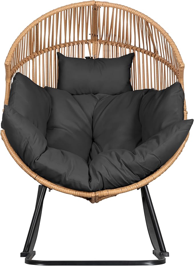 JAMFLY Wicker Egg Chair - Rattan Rocking Chairs with Cushion, Indoor-Outdoor Lounge Egg Basket Seat for Living Room - Photo 6