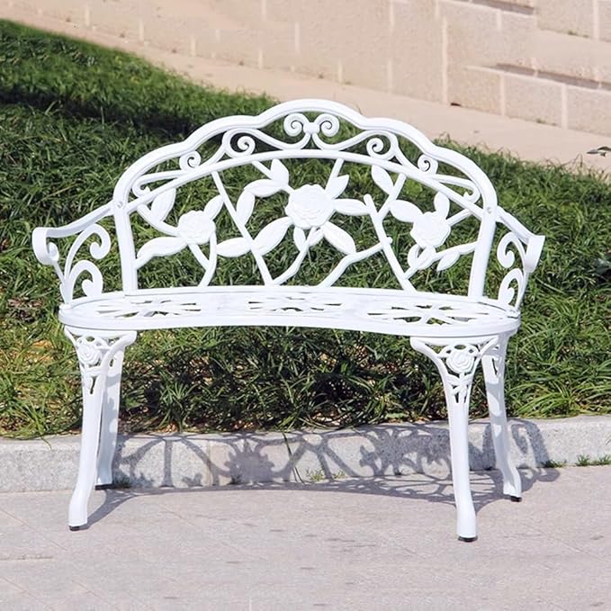 Aluminum Outdoor Bench Garden, Metal Bench, Patio Furniture Seat, 2 Seater Garden Seat for Porch, Entryway