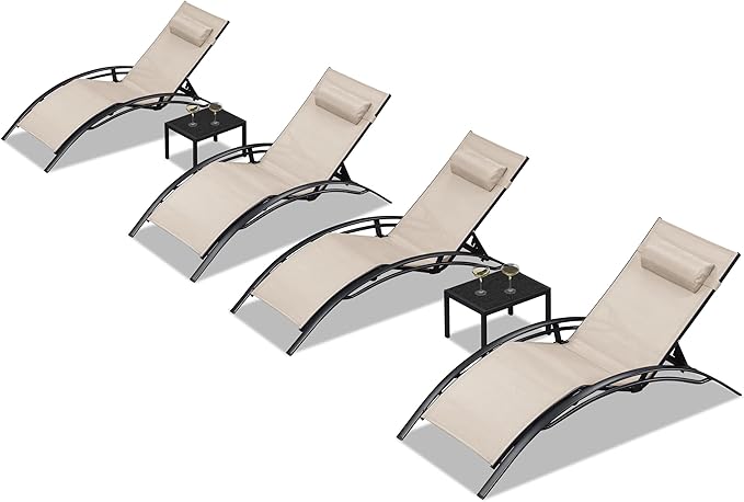 PURPLE LEAF Patio Oversized Chaise Lounge Chair Set with 2 Side Table Pool Adjustable Recliner Chairs for Outside Beach Outdoor Sunbathing Tanning Poolside Lounges