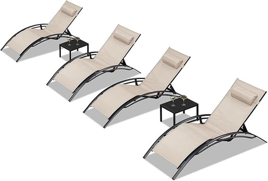 PURPLE LEAF Patio Oversized Chaise Lounge Chair Set with 2 Side Table Pool Adjustable Recliner Chairs for Outside Beach Outdoor Sunbathing Tanning Poolside Lounges