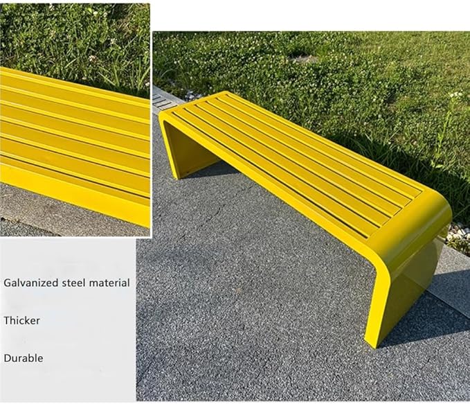 LITFAD Outdoor Indoor Bench Art Deco Alloy Picnic Bench Modern Multicolor Park Bench Waterproof Metal Garden Bench for Patio, Lawn, Yard, Porch, Yellow, 87" L x 16" W x 18" H