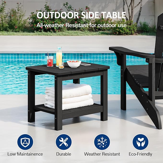 18" Outdoor Side Table, 2-Tier Patio Side Table, Weather Resistant, Easy Assembled - Photo 4