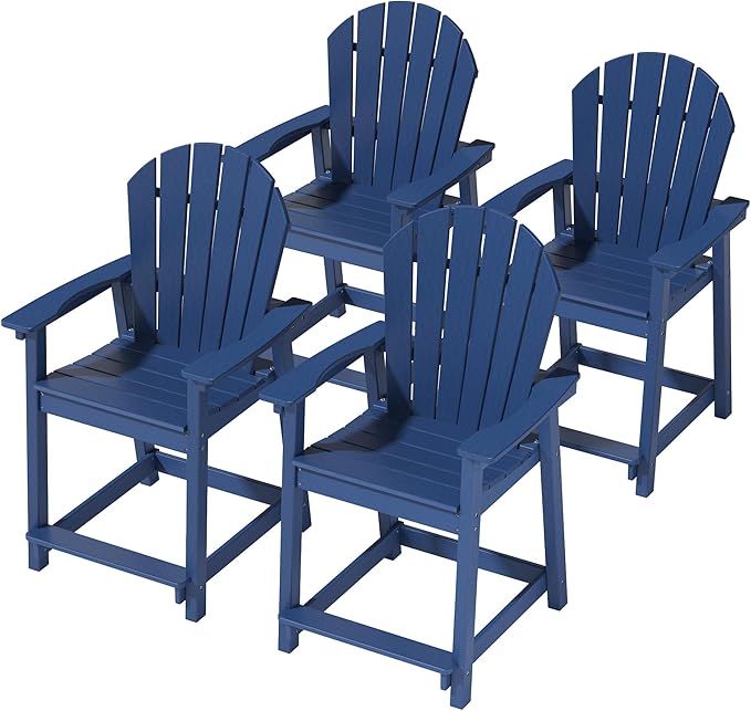 Tall Adirondack Chairs Set of 4, Outdoor Bar Height Chair for Patio, Heavy-Duty Tall Adirondack Chair, Weatherproof HDPE Chairs for Deck, Poolside, Navy Blue