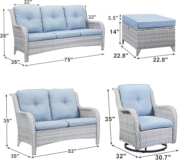 Rilyson Patio Furniture Swivel Chairs Set - 6 PC Wicker Rattan Outdoor Sectional Conversation Sets with 2 Rocking Chair - Photo 2