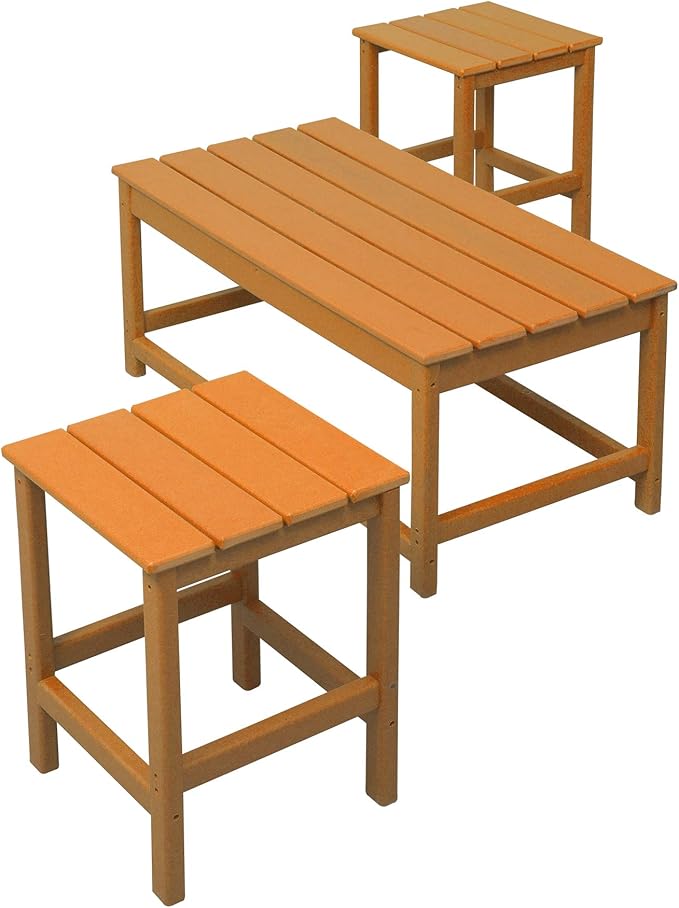 WestinTrends Malibu 3-Piece Set Outdoor Coffee and Side Table for Adirondack Chair, Orange