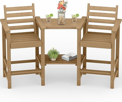 PLUUV Tall Adirondack Chairs Set of 2, All Weather HDPE Poly Bar Height Balcony Adirondack Chair with Removable Double Connecting Trays, Outdoor Adirondack Barstools for Deck, Patio, Yard, Pool, Lawn