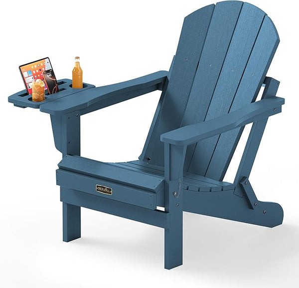 SERWALL Folding Adirondack Chair, Patio Adirondack Chairs with 4 in 1 Cup Holder, Weather Resistant Patio Chair - Photo 1