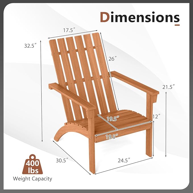DORTALA Adirondack Chair, Acacia Wood Fire Pit Chair with Backrest and Armrests, 400 LBS Weight Capacity - Photo 3
