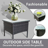 Outdoor Patio Wicker Table, Rattan Side Table, Modern Patio End Side Table with Glass Countertop and Storage Space - Photo 5