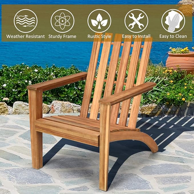 Giantex Adirondack Chair Acacia Wood Outdoor Chairs, 350 lbs Weight Capacity, Weather Resistant Campfire Chairs for Lawn Seating, Garden, Poolside, Balcony, Patio Adirondack Lounger