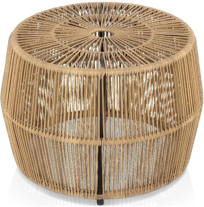Outdoor Round PE Wicker Rattan Coffee Table, Natural Finish, 21.65 in x 21.65 in x 15.74 in, Coastal Style - Photo 1