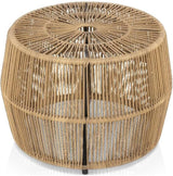 Outdoor Round PE Wicker Rattan Coffee Table, Natural Finish, 21.65 in x 21.65 in x 15.74 in, Coastal Style - Photo 1