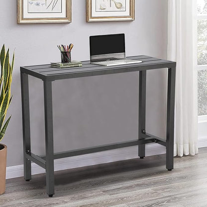Outdoor Bar Table, Patio Console Pub Height Tables with Powder Coated Steel Frame, Weather Resistant Waterproof Top for Hot Tub, Balcony, Garden, Yard, Poolside (63" Bar Table, Grey)