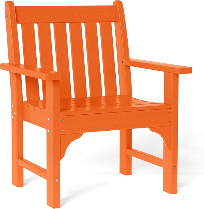 Costaelm Outdoor Dining Arm Chair, Patio HDPE Garden Dining Table Chair, Poly Lumber Waterproof Restaurant Bistro Farmhouse Chairs for Outside Porch Backyard, Orange