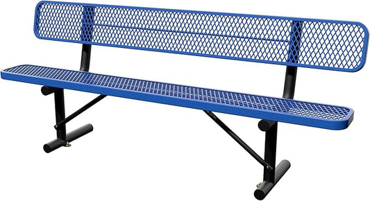8 Feet Steel Park Bench for Outside, Outdoor Bench with Backrest & Portable Frame, Commercial Benches for Shopping Malls, Stores, Parks, Patios, Decks, Dark Blue